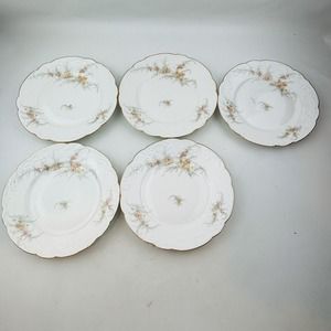 Limoges‎ Elite 5 Salad Plate Lot Pink Yellow Floral Spray Gold Rim J.Mc.D&S